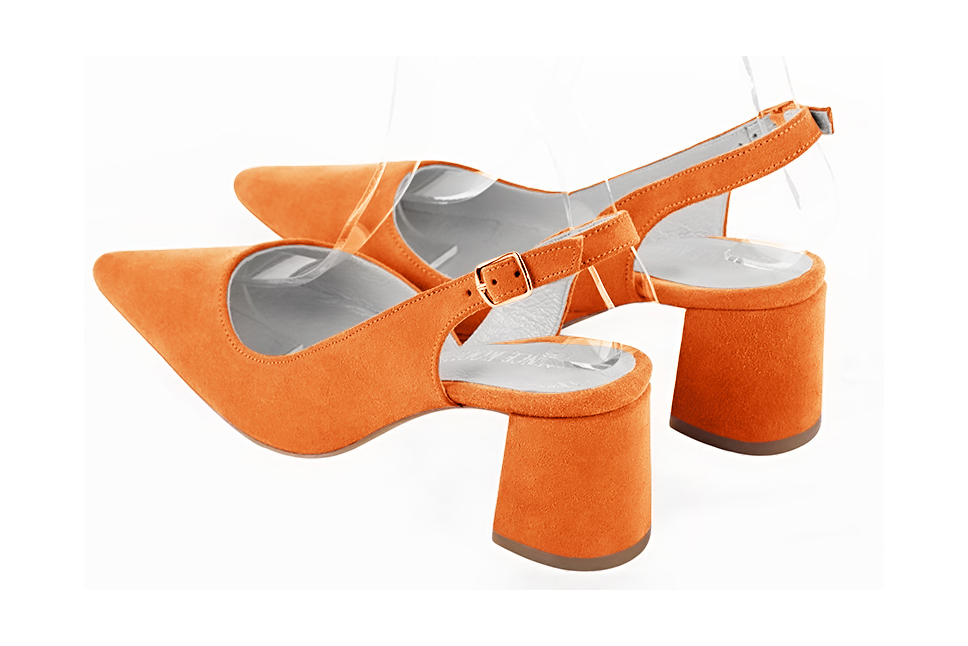 Apricot orange women's slingback shoes. Pointed toe. Medium flare heels. Rear view - Florence KOOIJMAN